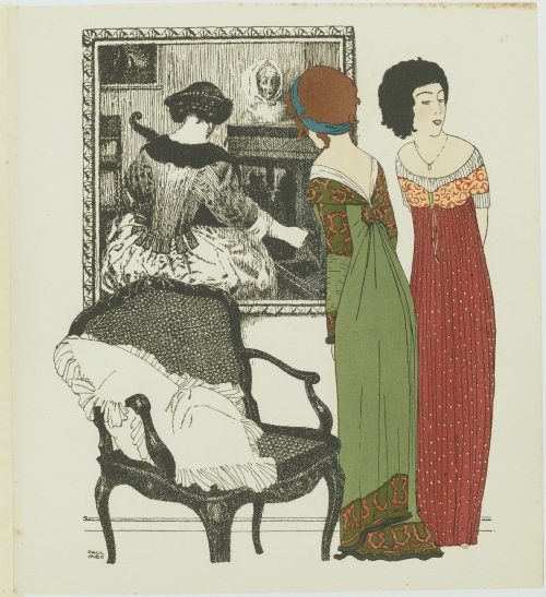 Extrait de Les robes de Paul Poiret racontées par Paul Iribe, 1908. Document numérisé consultable sur Internet Archive. Extrait de Les robes de Paul Poiret racontées par Paul Iribe, 1908. Document numérisé consultable sur Internet Archive.