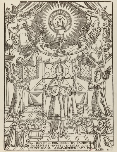 Gravure sur bois représentant le Saint Sacrement