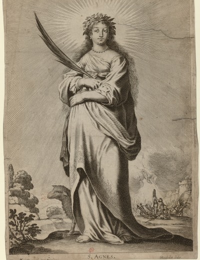 cuivre en taille douce représentant sainte Agnès