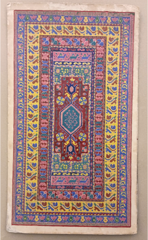 Sophie Laubaris, dessin pour tapis, visé au dos par « le service des arts indigènes », Rabat, 7 décembre 1929, gouache sur papier, 15,4 x 26,7 cm fonds Jacques Revault, bibliothèque de l'INHA.