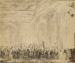 Pierre-Antoine Demachy, Scène de vente de tableaux aux enchères dans un salon, XVIIIe siècle, dessin à la plume, 26,6 x 32,1 cm, Bayonne, musée Bonnat-Helleu.