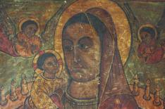 Vierge à l'Enfant, détail, Nicolo Brancaleon (ac.1480-1520), IESMus10429 © Projet “Création picturale en Éthiopie: analyses des matériaux, des procédés technologiques et des processus artistiques”  