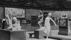 Armory Show, New York, 1913, with a group of sculptures by Constantin BRANCUSI, the Young Girl Carrying Water by Joseph BERNARD, and a relief by Aristide MAILLOL